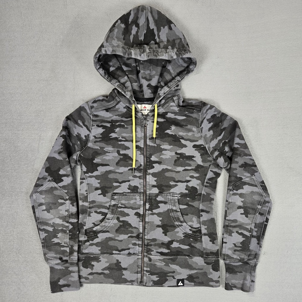 American Giant Hoodie Womens Small Black Gray Camo Full Zip Sweatshirt‎ USA